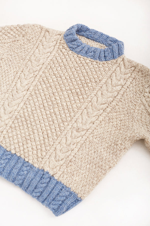 Contrast Aran Knit Crop Sweater