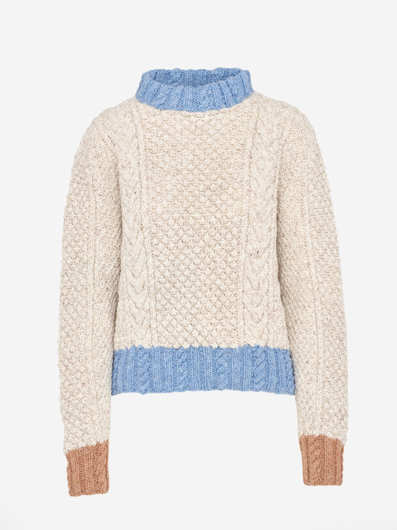 Contrast Aran Knit Crop Sweater