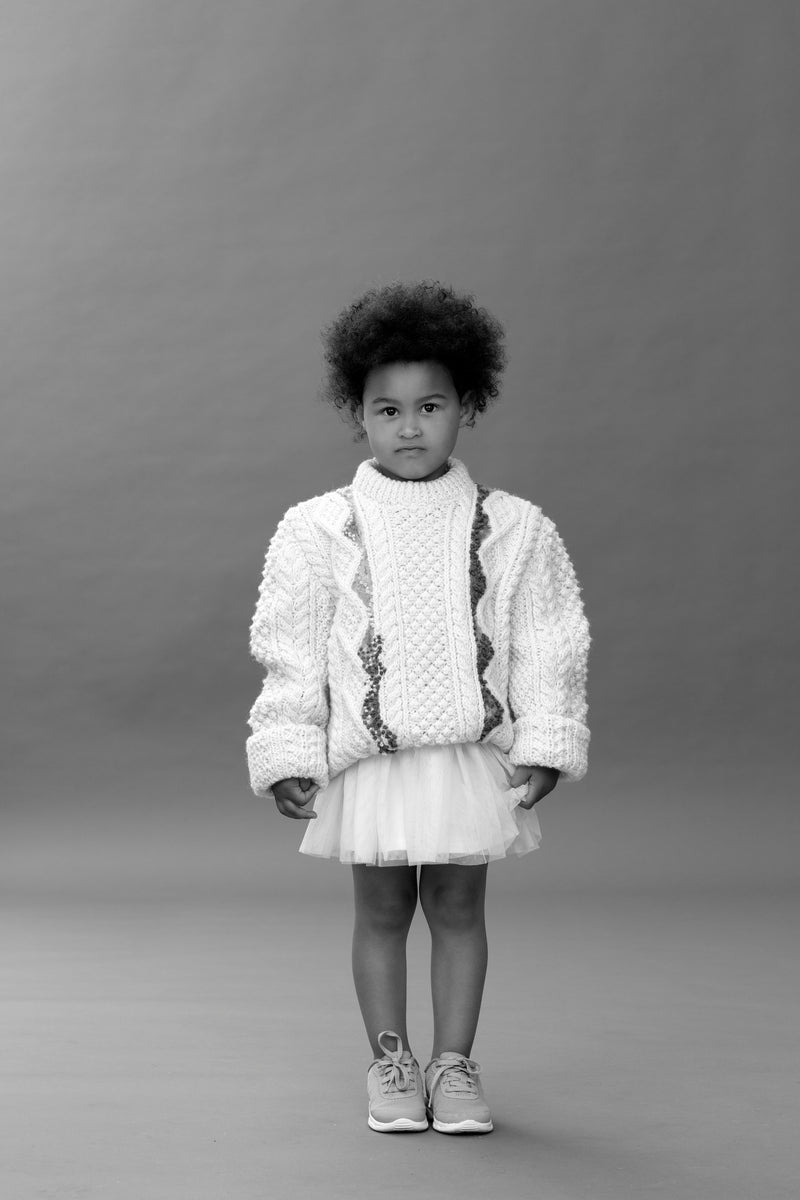Children's Contrast Embroidery Aran Knit Sweater