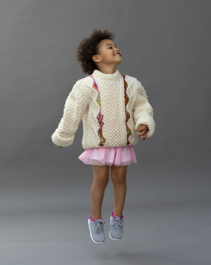 Children's Contrast Embroidery Aran Knit Sweater