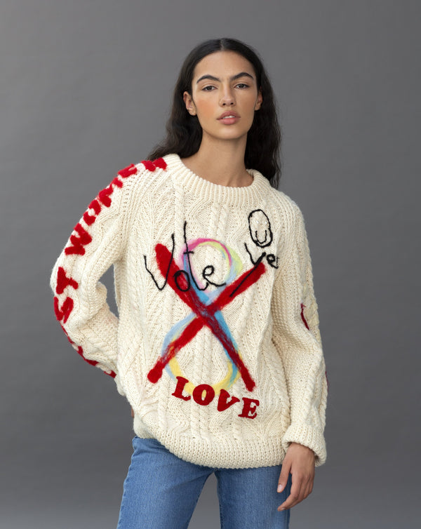 Embroidery Aran Knit Sweater