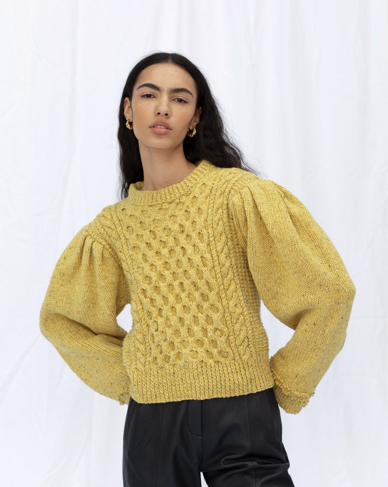 Puff Sleeves Aran Knit Sweater