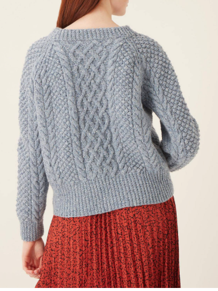 Contrast Embroidery Aran Knit Crop Sweater