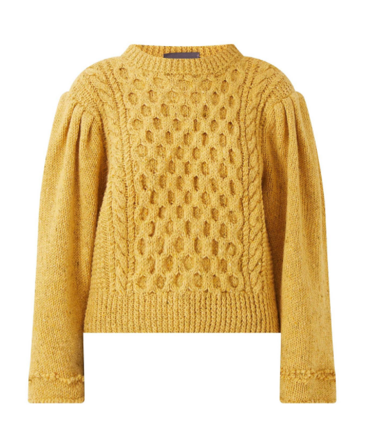 Puff Sleeves Aran Knit Sweater